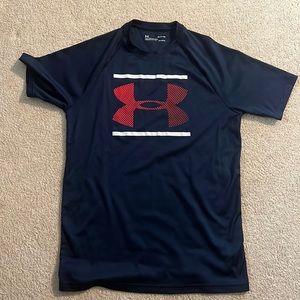 Under armour adult small shirt navy with red logo